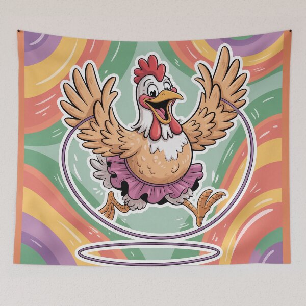 Item preview, comical chicken leaping over a jump rope.  designed and sold by Lilashakti ⭐️ ⭐️ ⭐️ ⭐️ ⭐️.