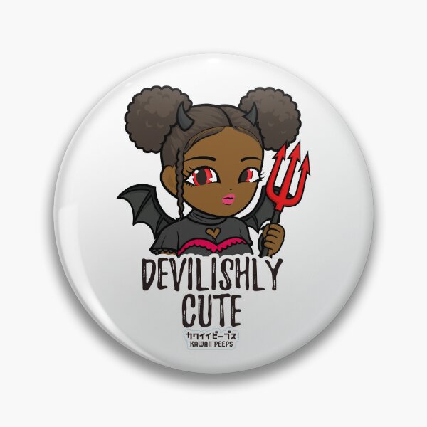 Item preview, Halloween Devil Girl Design – Kawaii Afro Puffs Cosplay Quote “Devilishly Cute” designed and sold by P-L-Sardines.