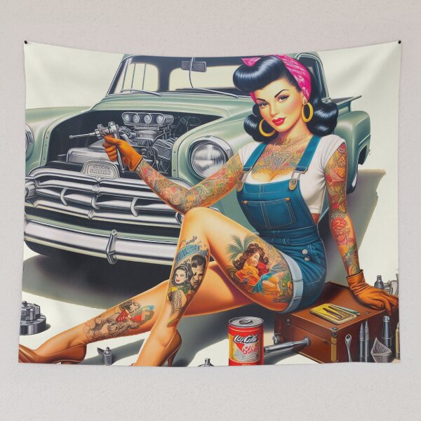 Item preview, Retro Mechanic Pin-up designed and sold by PulpVintage.