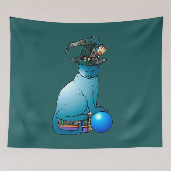 Item preview, Witches cat with magic hat and blue crystal ball designed and sold by headpossum.