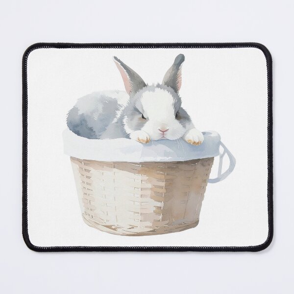 Item preview, Little grey bunny in laundry basket looks annoyed designed and sold by LiskoDesign.