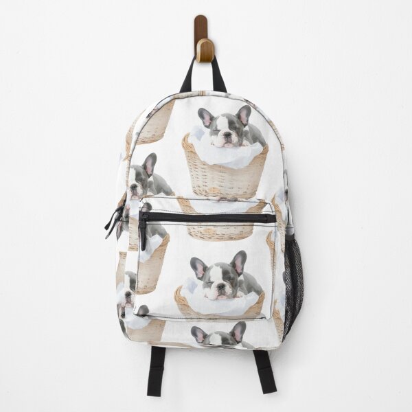 Item preview, Small grey French bulldog sleeping in laundry basket designed and sold by LiskoDesign.