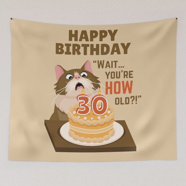 Item preview, Funny 30th Birthday Shocked Cat Funny Cake designed and sold by Art-of-Rory.