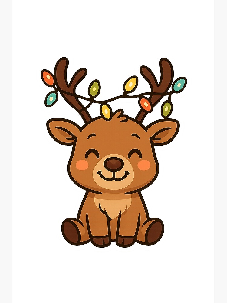Cute Reindeer with Christmas Lights | Kawaii Holiday Design Photographic Print