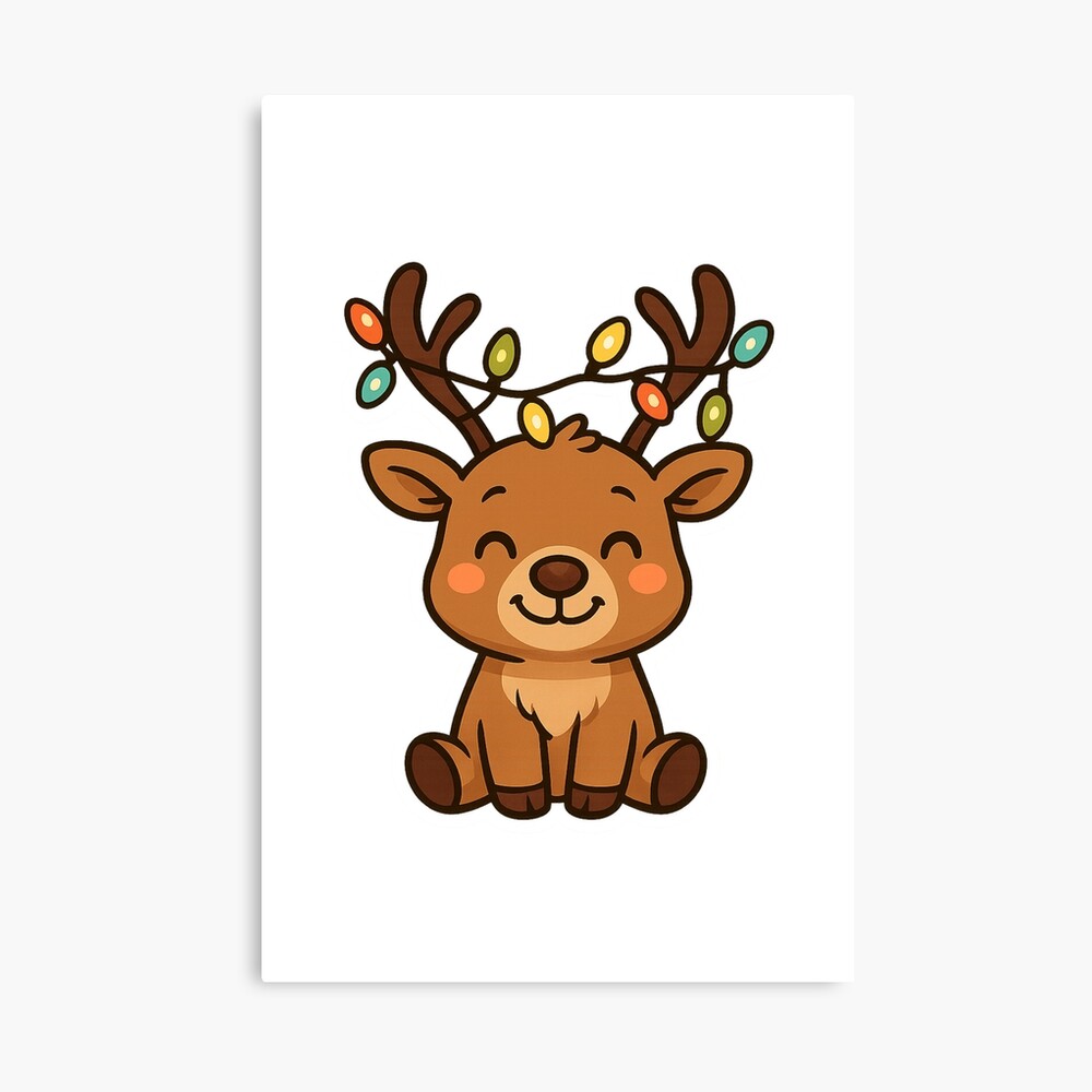 Cute Reindeer with Christmas Lights | Kawaii Holiday Design Photographic Print