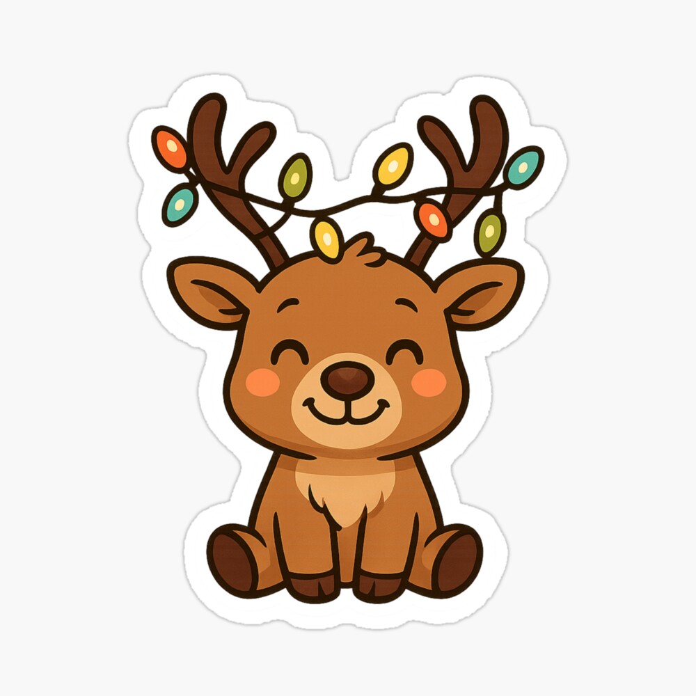Cute Reindeer with Christmas Lights | Kawaii Holiday Design Photographic Print