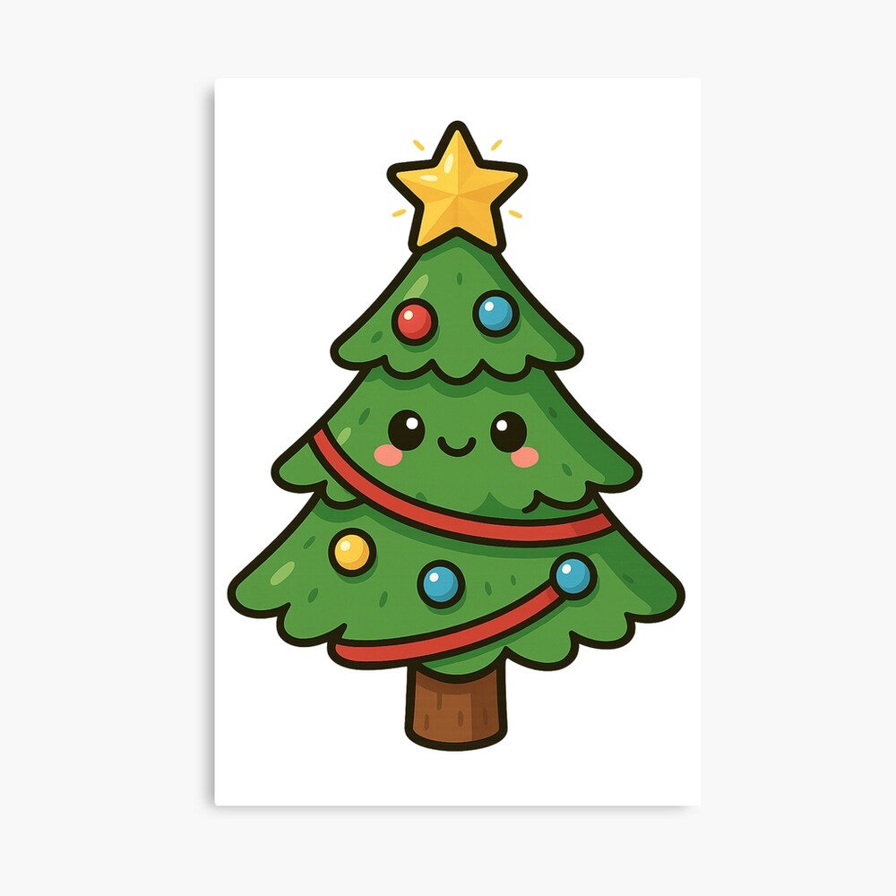 Cute Christmas Tree with Ornaments | Kawaii Holiday Design Poster