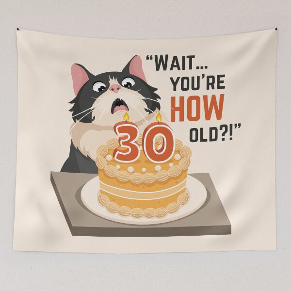 Item preview, Sarcastic 30th Birthday Shocked Cat Funny Cake Meme designed and sold by Art-of-Rory.