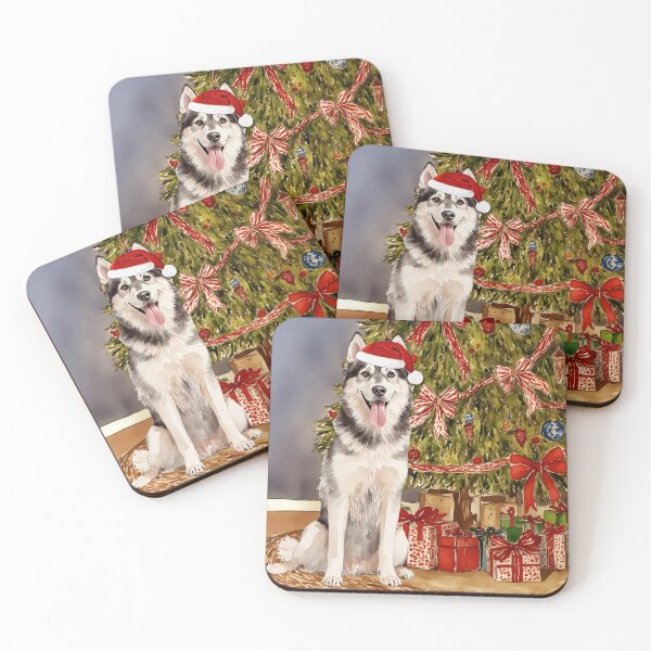 Item preview, Husky Christmas Tree Dog Puppy Watercolor designed and sold by Magnolia Valley Art.