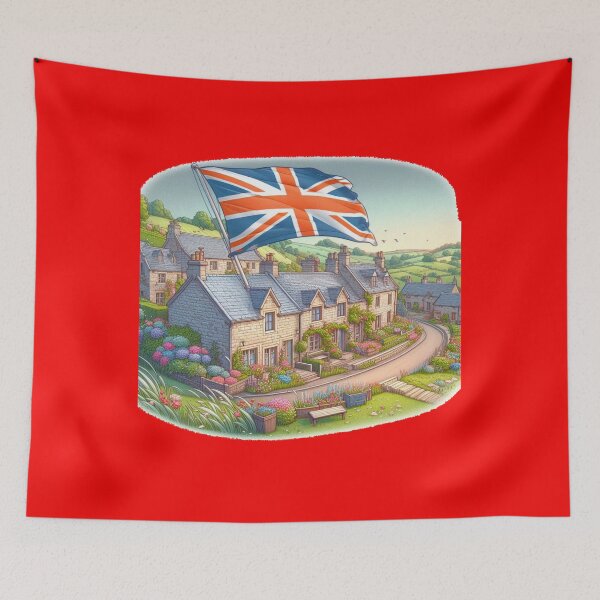 Item preview, Cotswolds Hidden Villages in England 3D Cute Sketch with UK Flag,  designed and sold by PaintMeWorld.