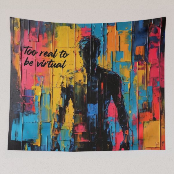 Item preview, Too Real to Be Virtual – Abstract Oil Painting, Digital Glitch Human Silhouette Art designed and sold by Ombrya.