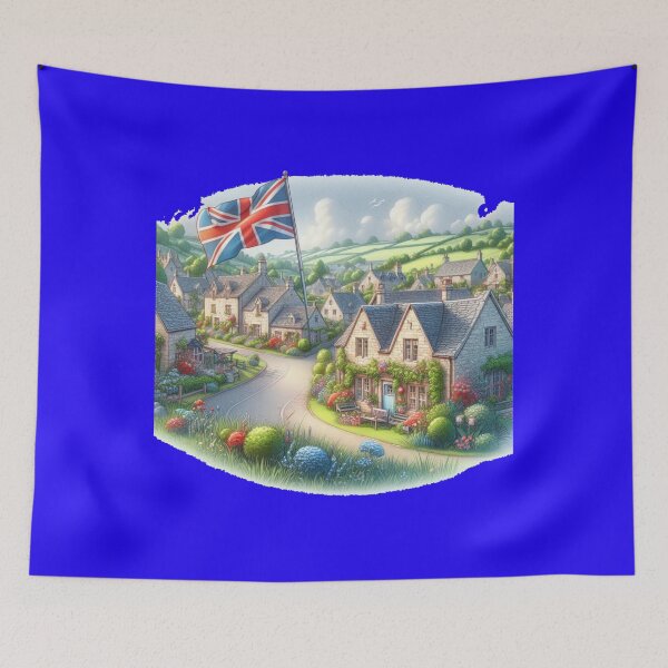 Item preview, Cotswolds Hidden Villages in England 3D Cute Sketch with UK Flag,  designed and sold by PaintMeWorld.