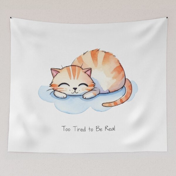 Item preview, Too Tired to Be Real – Funny Cute Cat on a Cloud designed and sold by Ombrya.