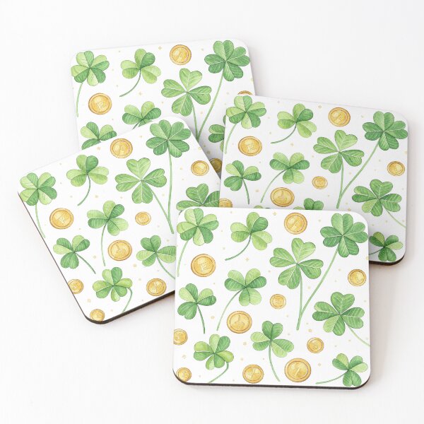 Item preview, Golden four-leaf clovers and coins , lucky symbol. . designed and sold by Lucky 777.