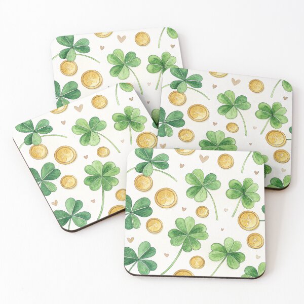 Item preview, Golden four-leaf clovers and coins , lucky symbol. designed and sold by Lucky 777.