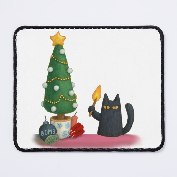 Item preview, Naughty Black Cat Blowing Up The Christmas Tree designed and sold by TheWishingShed.