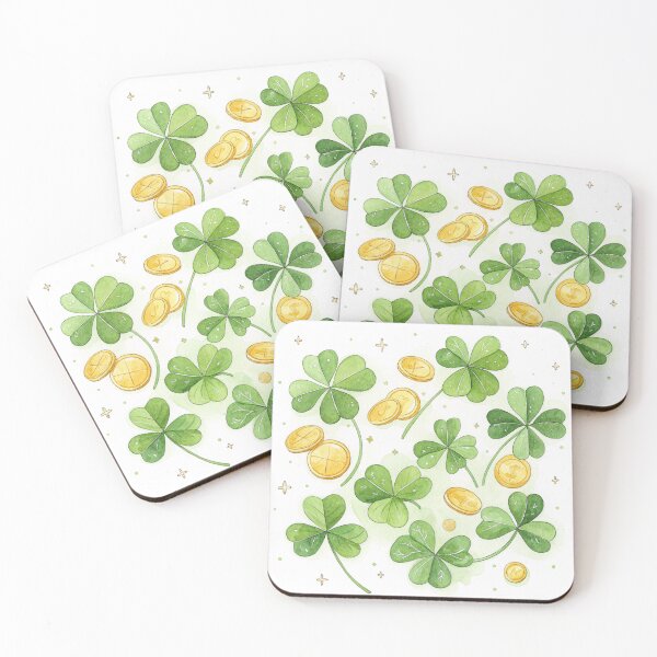 Item preview, Golden four-leaf clovers and coins , lucky symbols. designed and sold by Lucky 777.