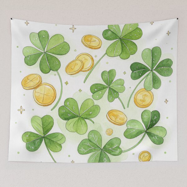 Item preview, Golden four-leaf clovers and coins , lucky symbols. designed and sold by Lucky 777.