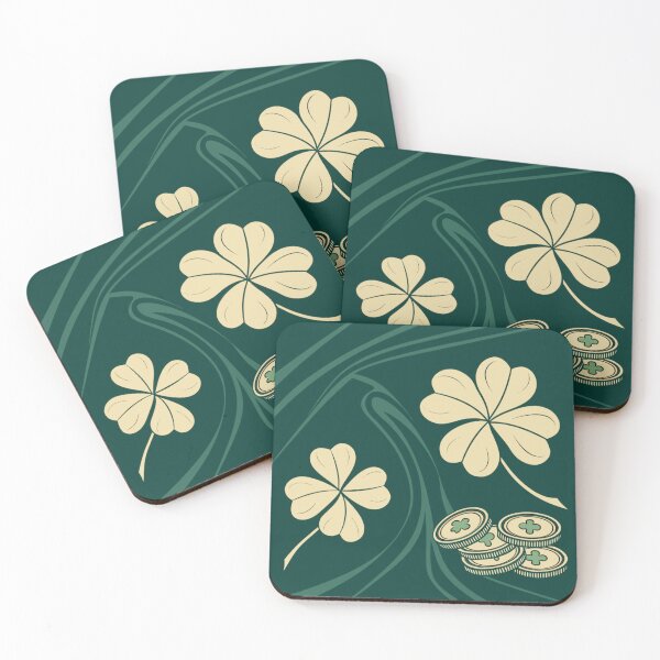 Item preview, Golden four-leaf clovers and coins , lucky symbols. designed and sold by Lucky 777.