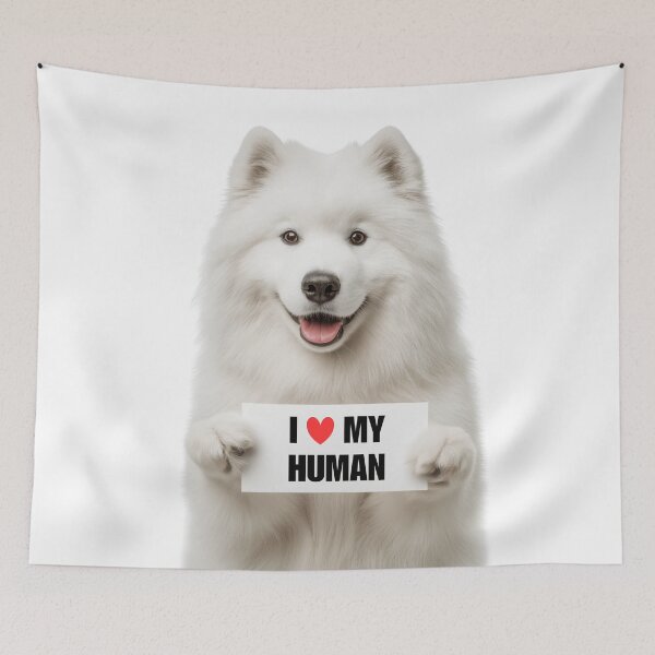 Item preview, Cute Samoyed dog with Signboard I love my Human  designed and sold by LazyOwlStore.