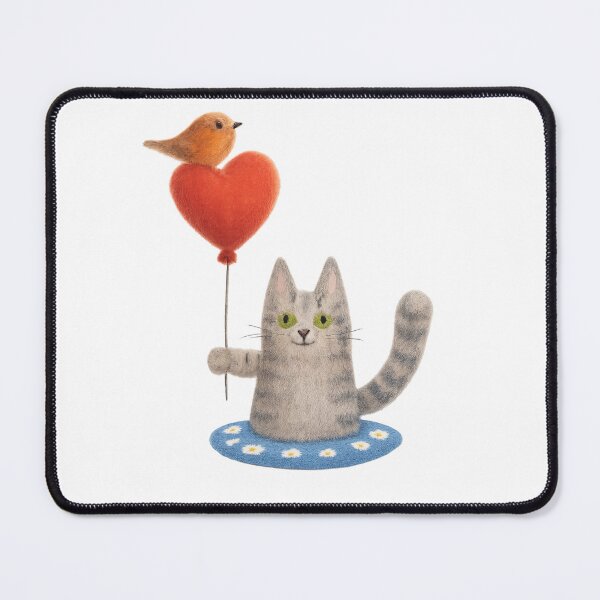 Item preview, Tabby Cat With Robin Friend On Balloon   designed and sold by TheWishingShed.