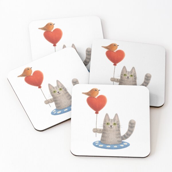 Item preview, Tabby Cat With Robin Friend On Balloon   designed and sold by TheWishingShed.