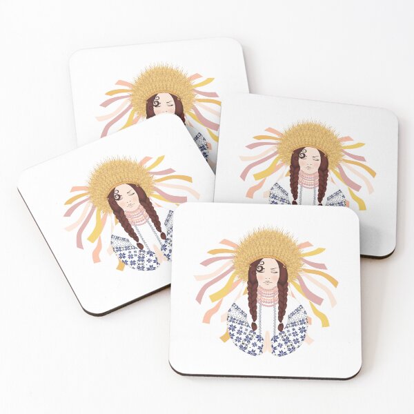 Item preview, Woman dressed in a national embroidered Ukrainian costume and a wreath of wheat ears, prays, Traditions and culture of Ukraine	 designed and sold by KosaUA.