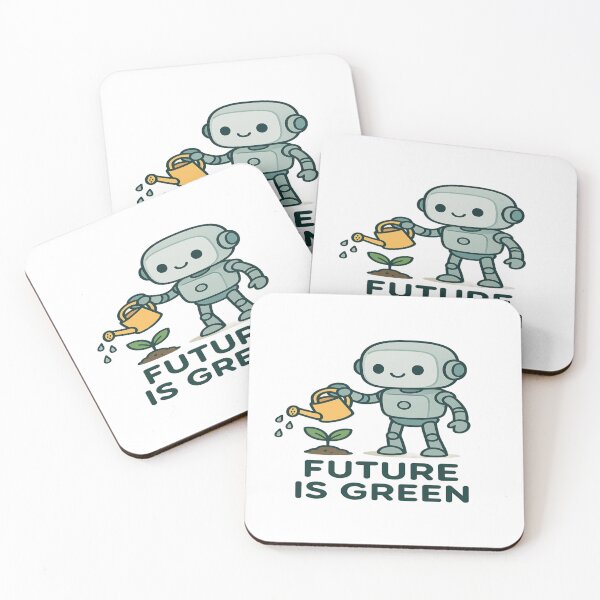 Item preview, Future is Green – Cute Robot Watering Plant Eco Design designed and sold by ToonyTeez.