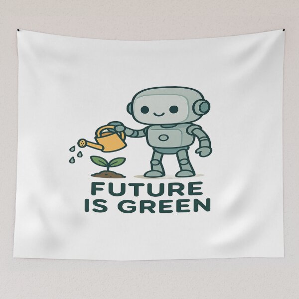Item preview, Future is Green – Cute Robot Watering Plant Eco Design designed and sold by ToonyTeez.