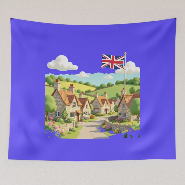 Item preview,  Cotswolds Hidden Villages in England 3D Cute Sketch with UK Flag,  designed and sold by PaintMeWorld.