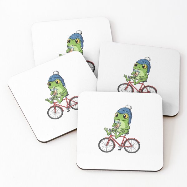 Item preview, Chill Frog Drinking Boba Tea in Beanie on a Bike designed and sold by InstantInkTs.