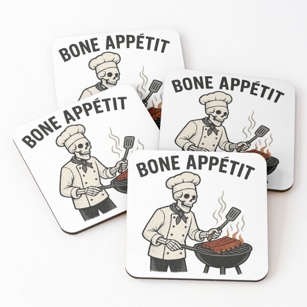 Item preview, Spooky chef skeleton grilling ribs designed and sold by unscriptedPixel.