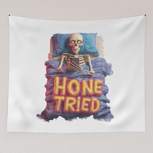 Item preview, Bone Tired Skeleton in Bed | Funny Halloween T-Shirt designed and sold by AlexLineArt.