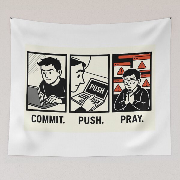 Item preview, Funny Programmer T-Shirt "Commit. Push. Pray." designed and sold by Hacktoplasma.