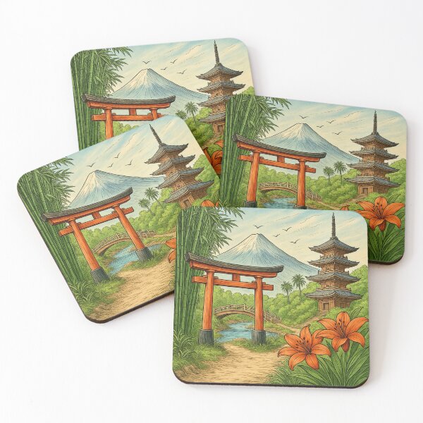 Item preview, Japanese Landscape - Torii Gate, Pagoda & Mount Fuji designed and sold by Myra365Art.