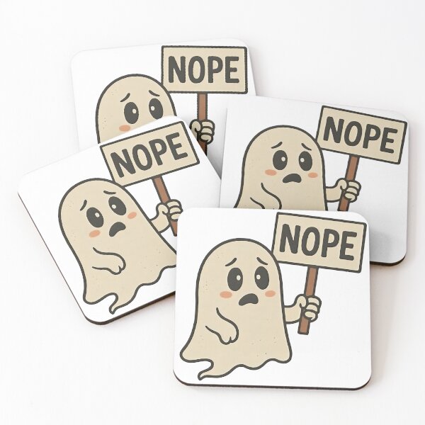 Artikelvorschau, Retro-Cartoon-Geist mit „Nope“-Schild – süßes und lustiges Design entworfen und verkauft von Made-You-Ink.