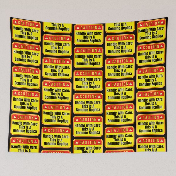 Item preview, CAUTION:  Handle With Care - This Is A Genuine Replica - funny warning signs designed and sold by DesignsFromTW-S.
