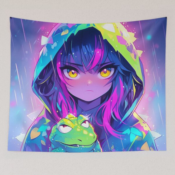 Item preview, Neon Rain Anime Girl with Gator designed and sold by bubblegoth.