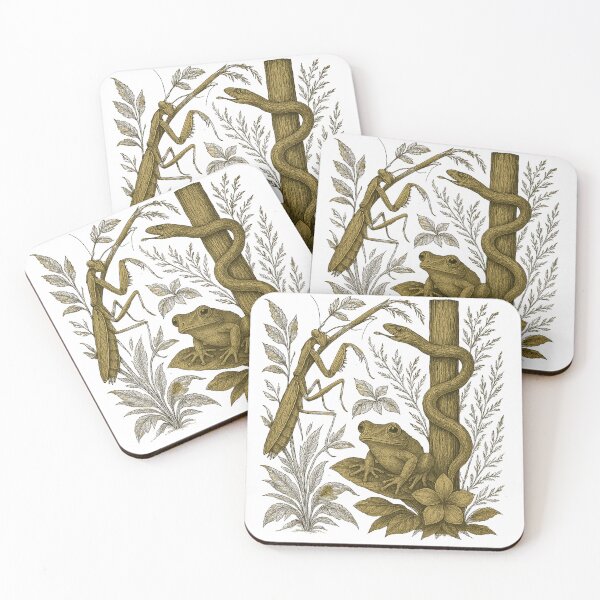Item preview, Praying Mantis Snake & Frog Design Vintage Botanical Print Tropical Jungle Wildlife Art Retro Nature Lover Gift Idea designed and sold by LOWKEY LEGENDARY APPAREL™.