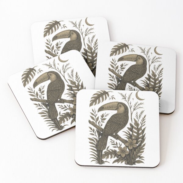 Item preview, Tropical Jungle Toucan & Moon Design Retro Botanical Wildlife Art Illustration Vintage Rainforest Print Custom Home Decor designed and sold by LOWKEY LEGENDARY APPAREL™.