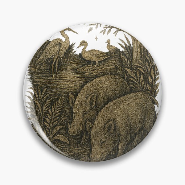 Item preview, Wild Boars with Herons and Ducks Design Rustic Wildlife Nature Art Print for Apparel & Home Decor designed and sold by LOWKEY LEGENDARY APPAREL™.