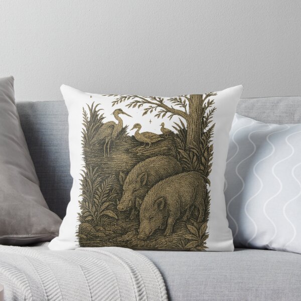 Item preview, Wild Boars with Herons and Ducks Design Rustic Wildlife Nature Art Print for Apparel & Home Decor designed and sold by LOWKEY LEGENDARY APPAREL™.