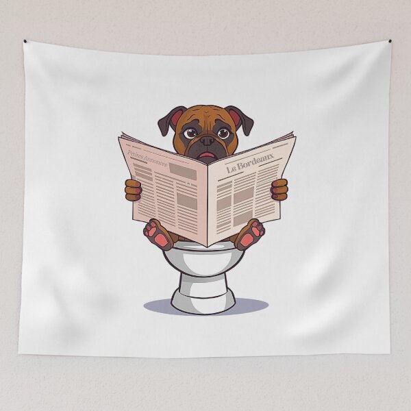 Item preview, Funny French Mastiff Cartoon | Dogue de Bordeaux on Toilet Reading Newspaper designed and sold by Fredster1966.