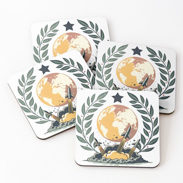 Item preview, Rockets launch towards Earth from stylized laurel wreath designed and sold by Ag49D.