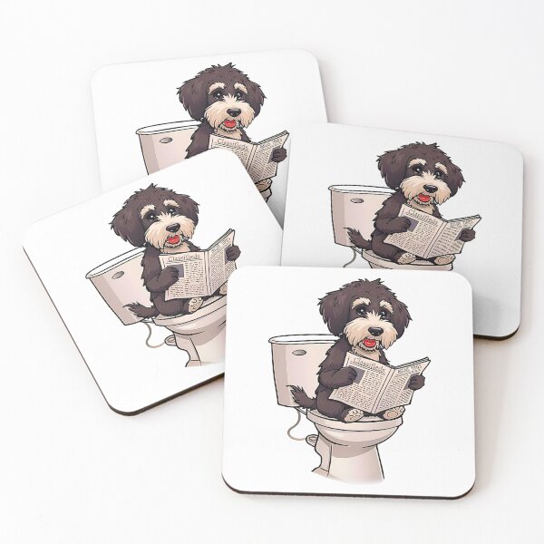 Item preview, Funny Aussiedoodle Cartoon | Dog on Toilet Reading Newspaper designed and sold by Fredster1966.
