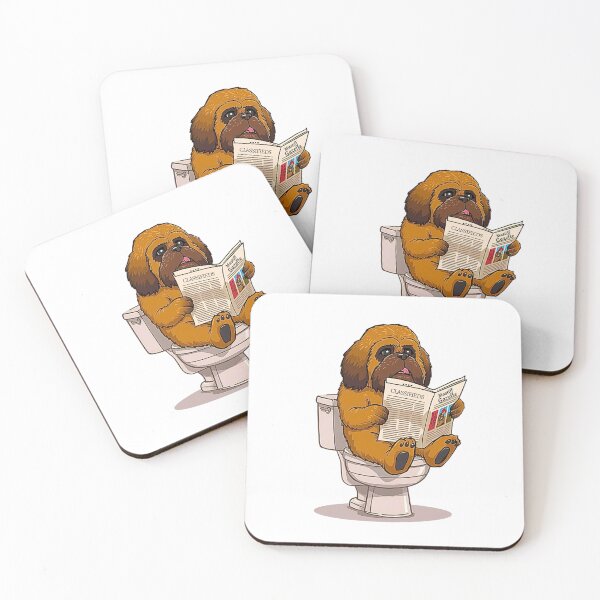 Item preview, Funny Tibetan Mastiff Cartoon | Dog on Toilet Reading Newspaper designed and sold by Fredster1966.