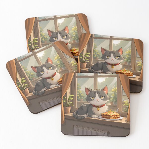Item preview, Happy Cartoon Cats Cozy Indoor Settings Illustration Lasagna designed and sold by ART ATTACK ZONE.