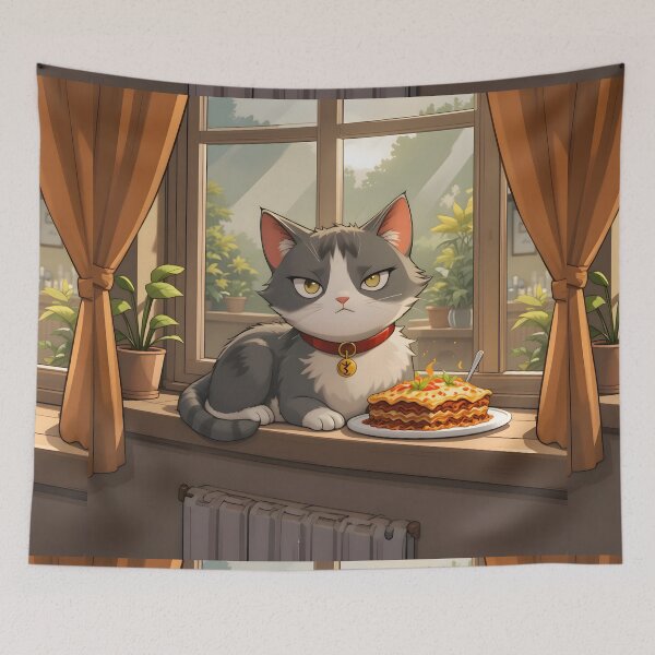 Item preview, Happy Cartoon Cats Cozy Indoor Settings Illustration Lasagna designed and sold by ART ATTACK ZONE.