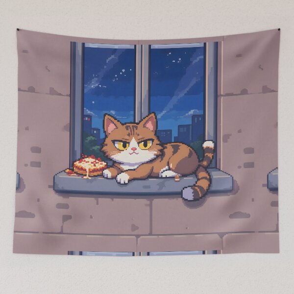 Item preview, Pixel Cartoon Cats Cozy Indoor Settings Illustration Lasagna designed and sold by ART ATTACK ZONE.