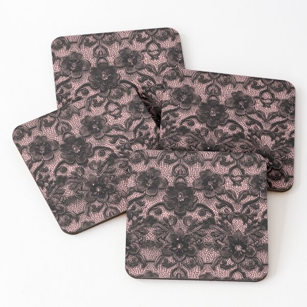 Item preview, Black lace with pink peach background pattern  designed and sold by FatBirdie.